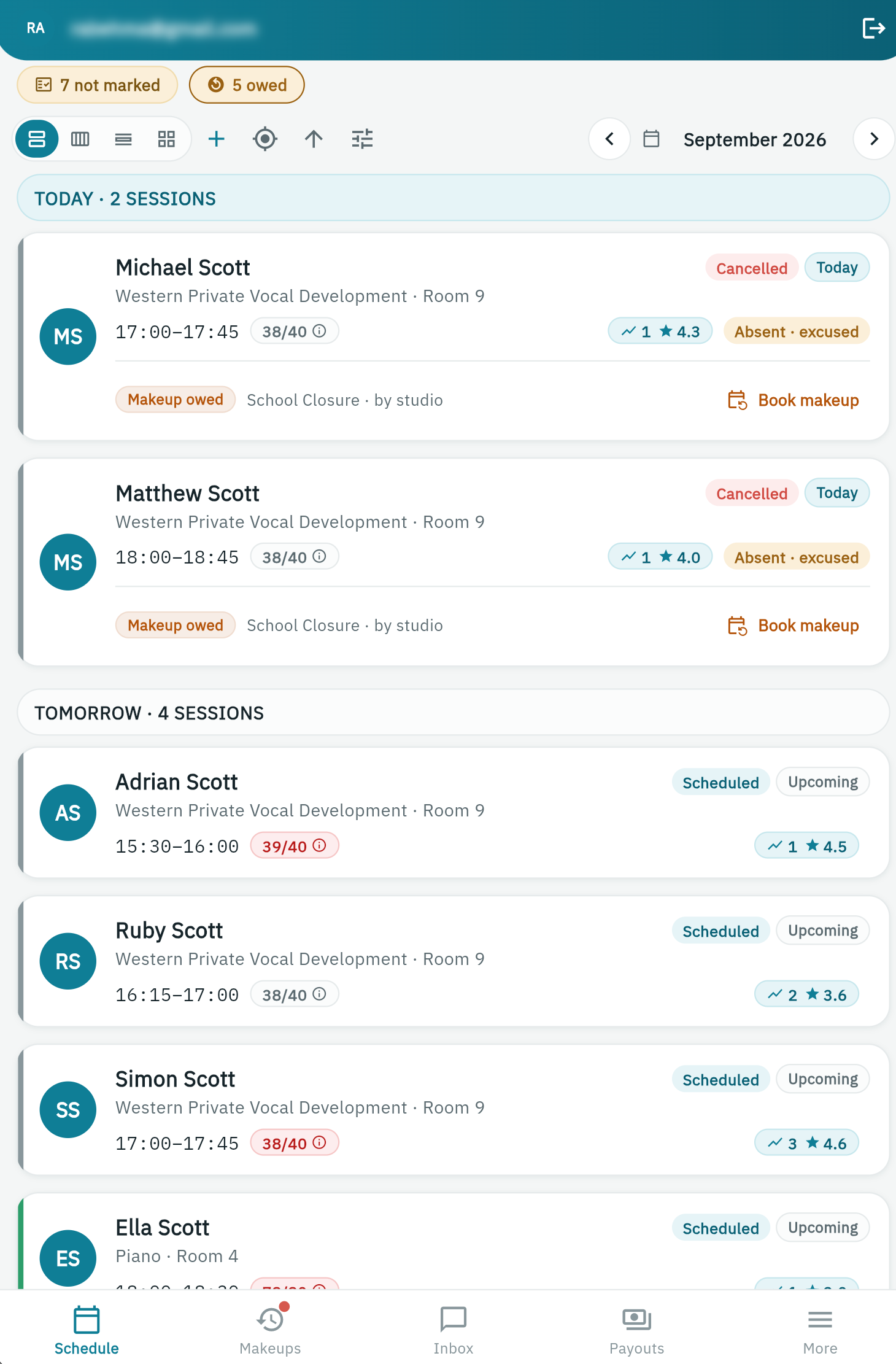 Schedule — day list