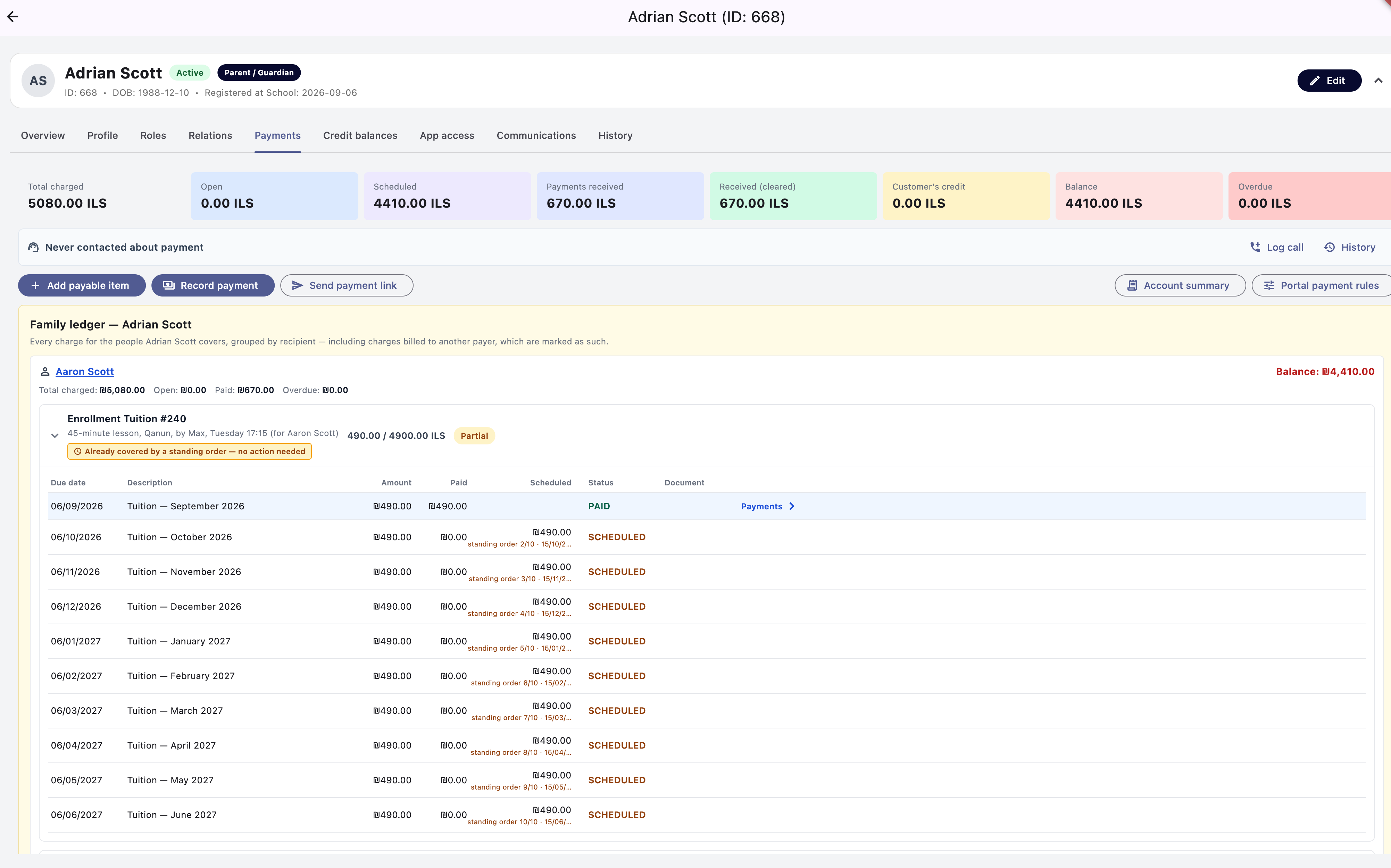 Family ledger and payments