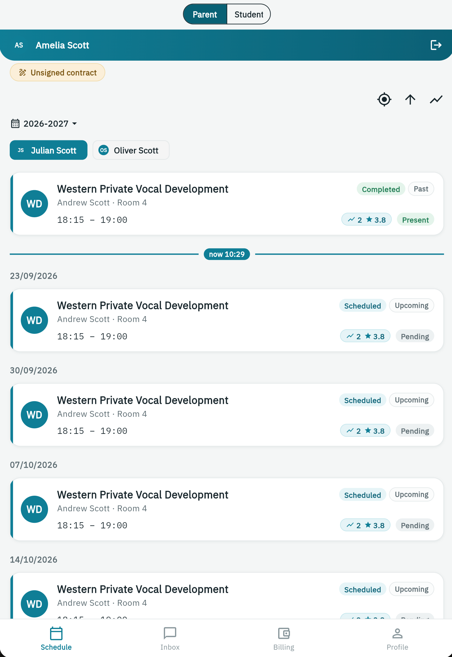 Parent portal — all the children on one account