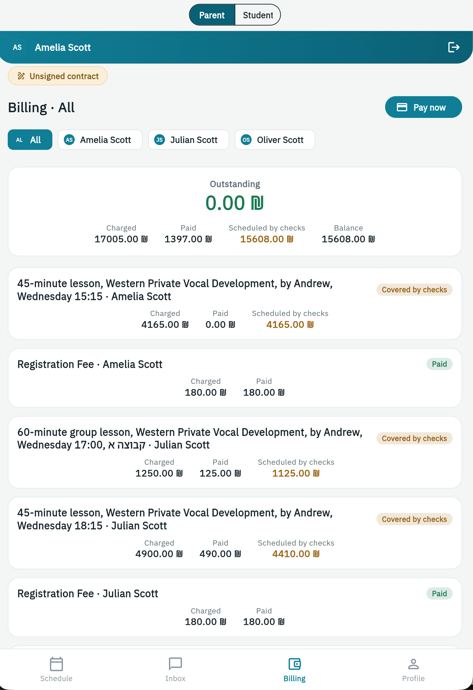 Billing — pay from the app
