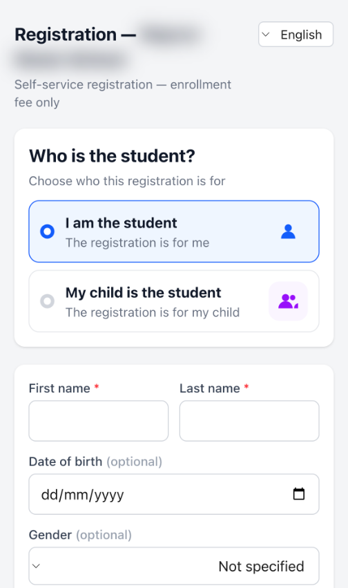 Registration — I am the student