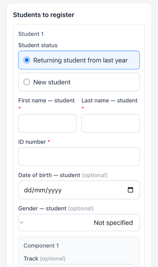 Registration — a parent registers a child